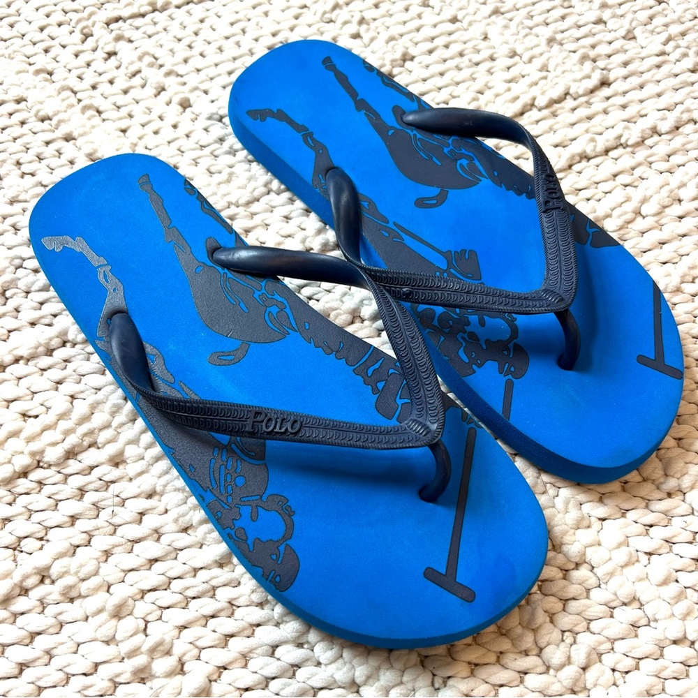 Polo by Ralph Lauren Blue & Navy Blue Flip Flops Sandals Mens 13 14 Like New